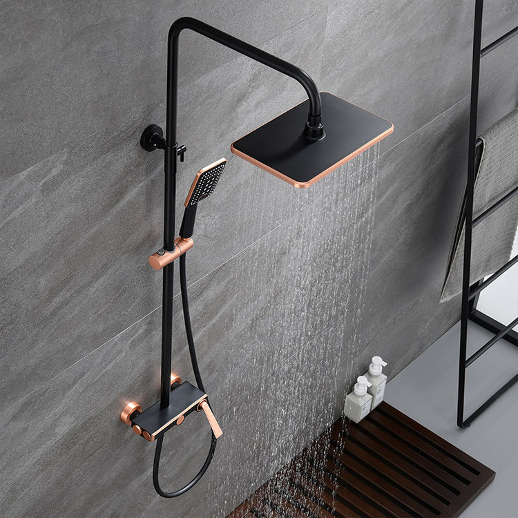 Black Rose Gold 3 Way Exposed Shower System Mixer Set Bathroom