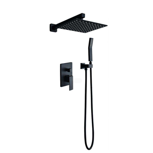 Brass Matte Black Bathroom Concealed Rain Shower Faucet Mixer Set