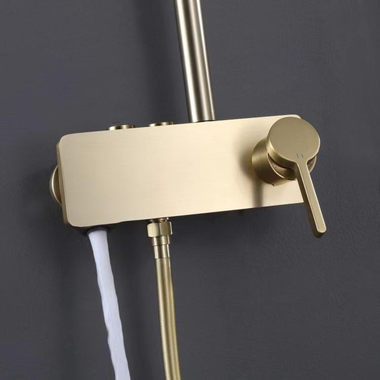 Brushed Gold Wall Mounted Exposed Hot and Cold Rain Fall Bath & Shower Faucets Shower System Sets