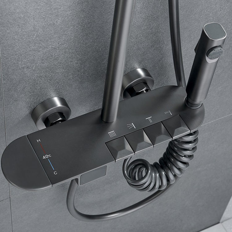 Gun Metal Grey 4 Function Way Thermostatic Digital Shower System Mixer Set 4 Way
