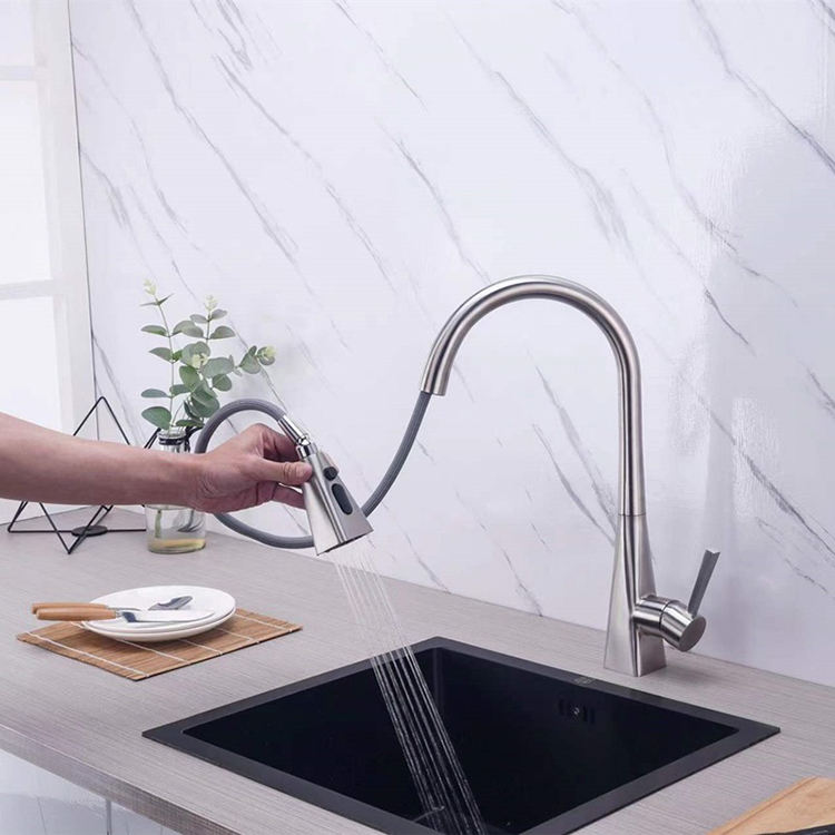 Stainless Steel Kitchen Sink Tap Faucets with Pull Down Sprayer