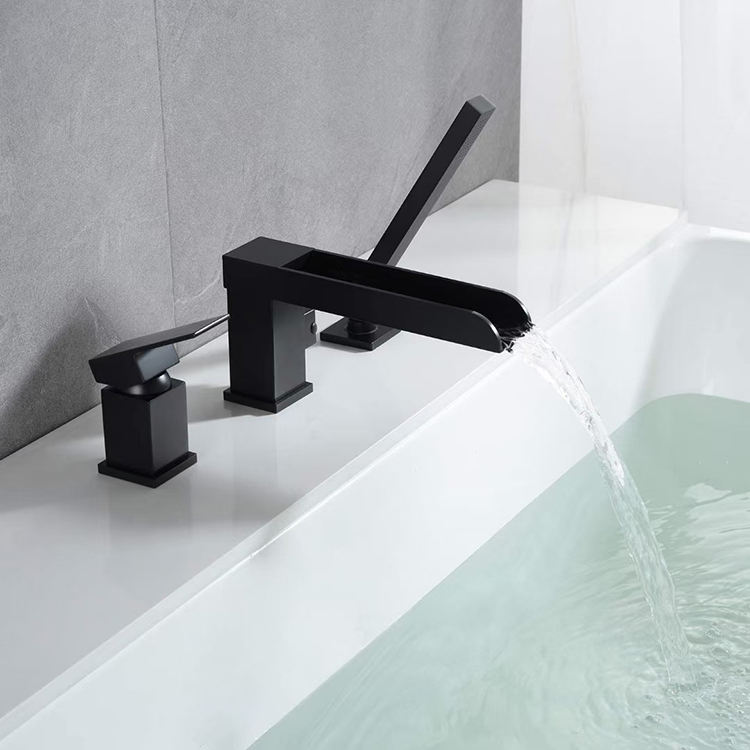 Deck Mounted Waterfall Bathtub Filler Faucet with Handheld Shower