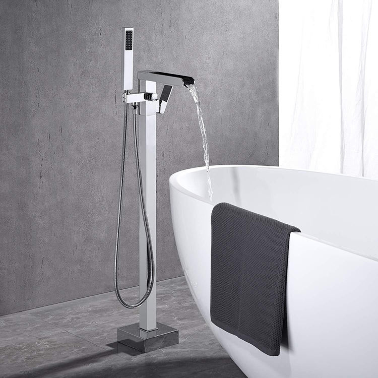 Waterfall Tub Filler Brass Floor Stand Free Standing Black Bathtub Faucet