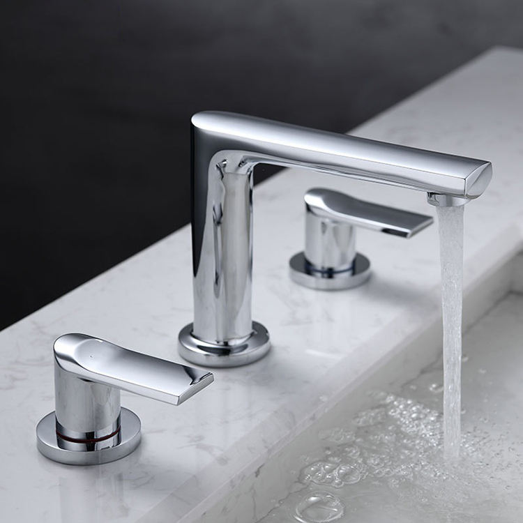Deck Mounted Brass Widespread Bathroom Basin Sink Faucet 3 Hole 2 Handles