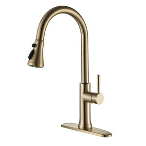 Deck Mounted Single Handle Brushed Gold Brass Copper Pull Down Kitchen Sink Faucet with Sprayer