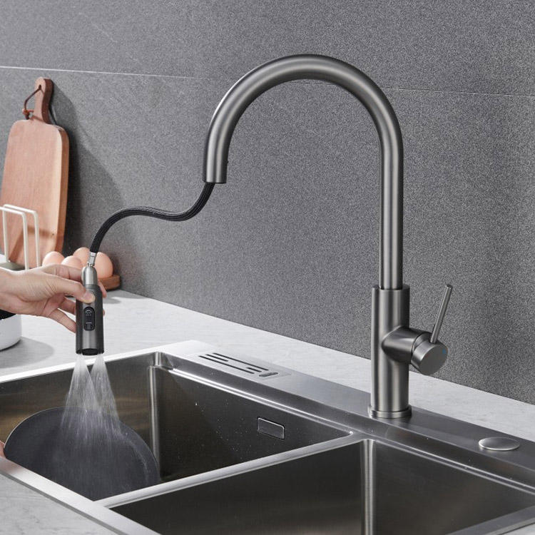 pull down kitchen tap faucet stainless steel 304 flexible spout sprayer single lever deck mounted 3 mode water sink mixer 1 hole