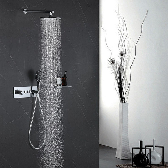 Thermostatic 3 Way Wall Mounted Concealed Chrome Shower System Set with Rough-in Valve