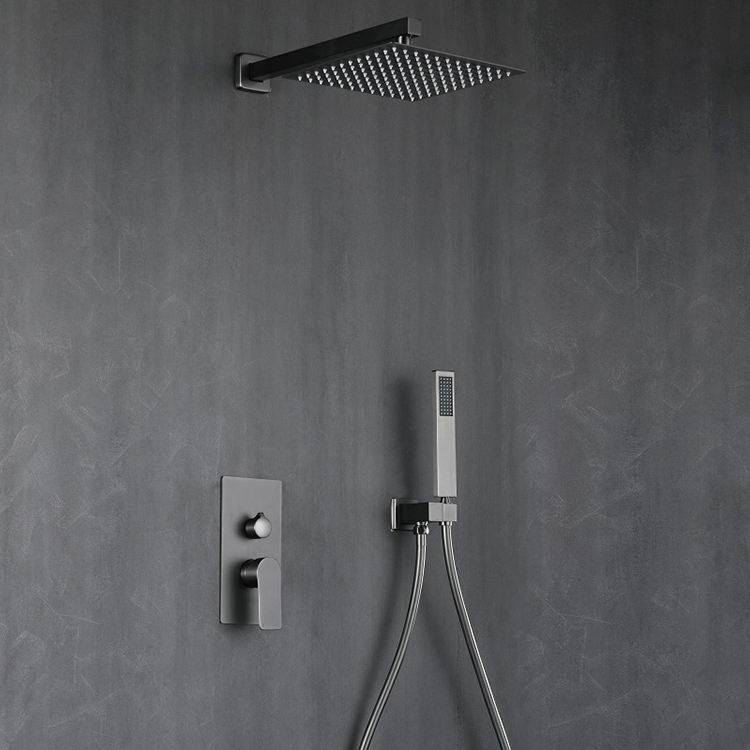 2 Way In Wall Concealed Rain Shower Head Set Gun Grey with Rough-in Valve