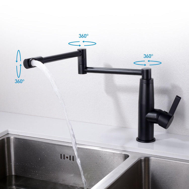 Deck Mounted Hot and Cold 360 Degree Rotating Folding Flexible Kitchen Faucet Water Tap