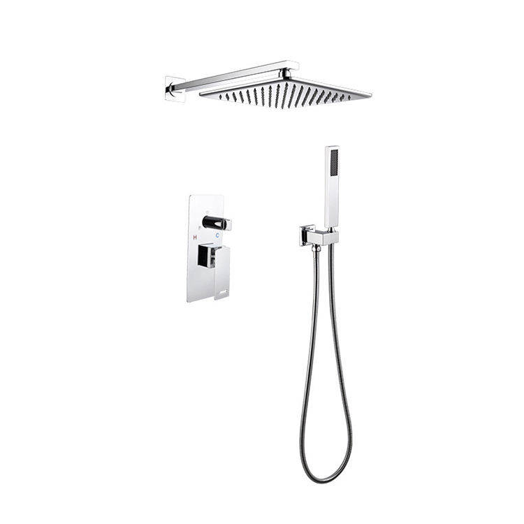 High Quality Chrome Hot and Cold In Wall Mounted Concealed Rain Shower Mixer Set