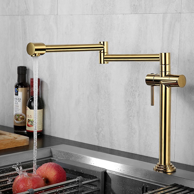 Hot and Cold Function Brass Gold Folding Kitchen Faucet Pot Filler