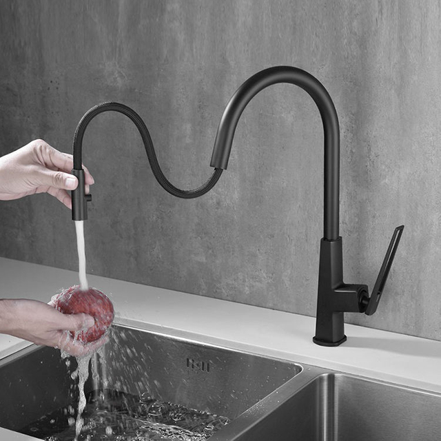 Goose Neck Brass kitchen mixer faucet pull out tap kitchen faucet with pull out sprayer