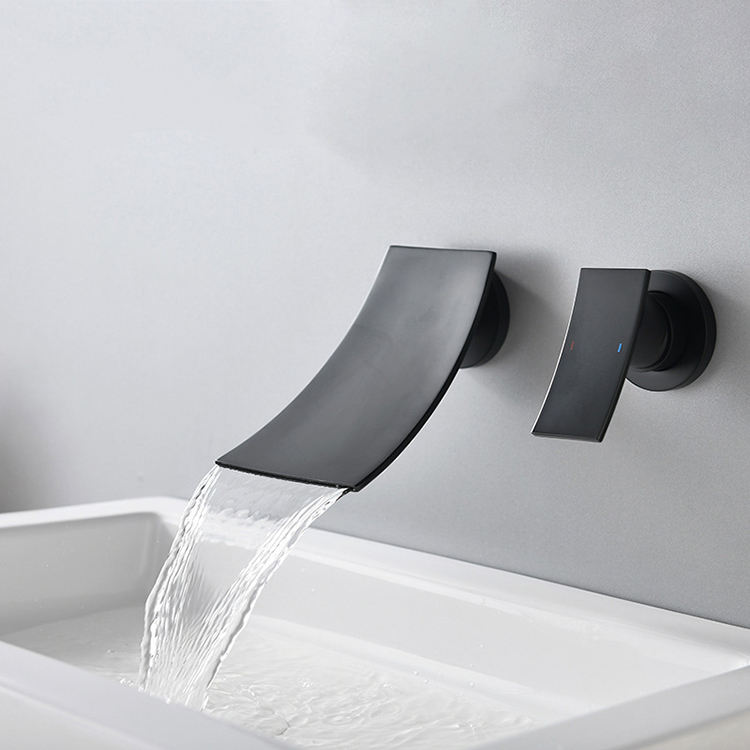 Single Handle Wall Mounted 2 Holes Waterfall Bathroom Conceal Basin Faucet