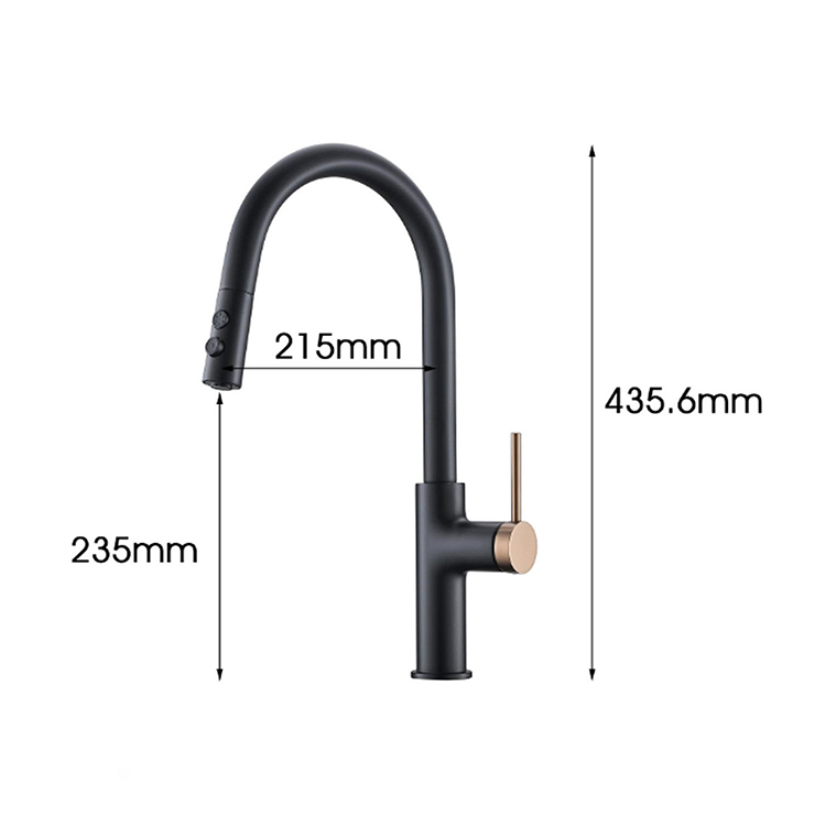 Single Lever Hot Cold Water Brass Pull Down Sensor Kitchen Faucet Black and Gold