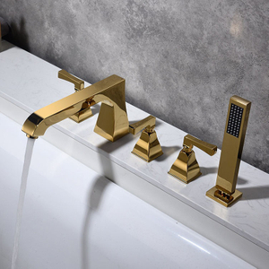 Kaiping Deck Mounted 5 Holes Gold Bathtub Bath Tap Faucet Sets with Sprayer