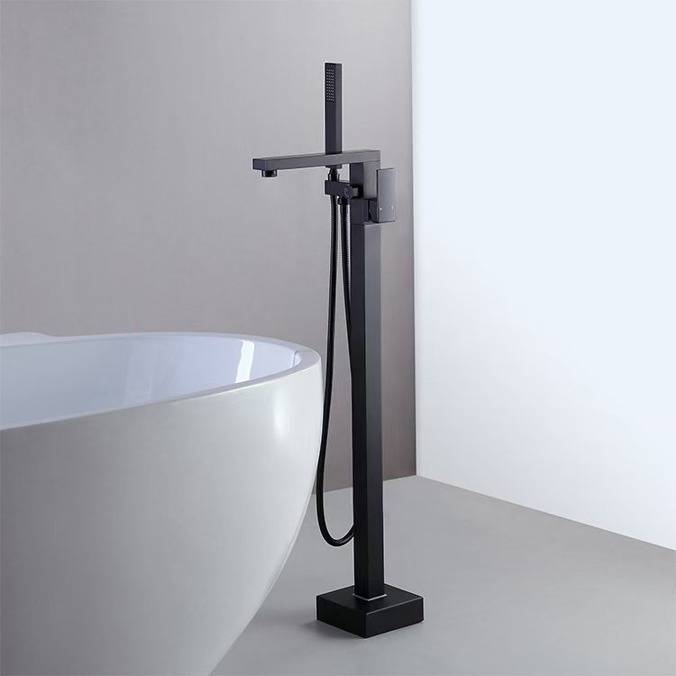 Bathroom Hot Cold Water Mixer Black Brass Floor Mount Freestanding Bathtub Faucet