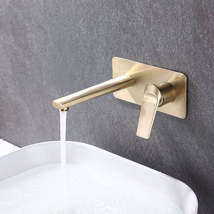 Built in Wall Mount Bathroom Sink Faucet 2 Holes Concealed Basin Tap