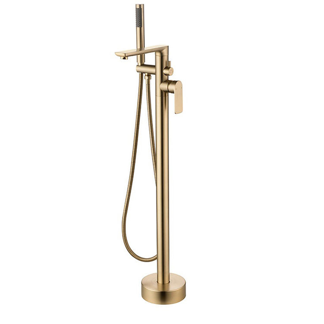 Bathroom Brass Tub Filler Floor Mounted Free Standing Freestanding Bathtub Faucet Gold