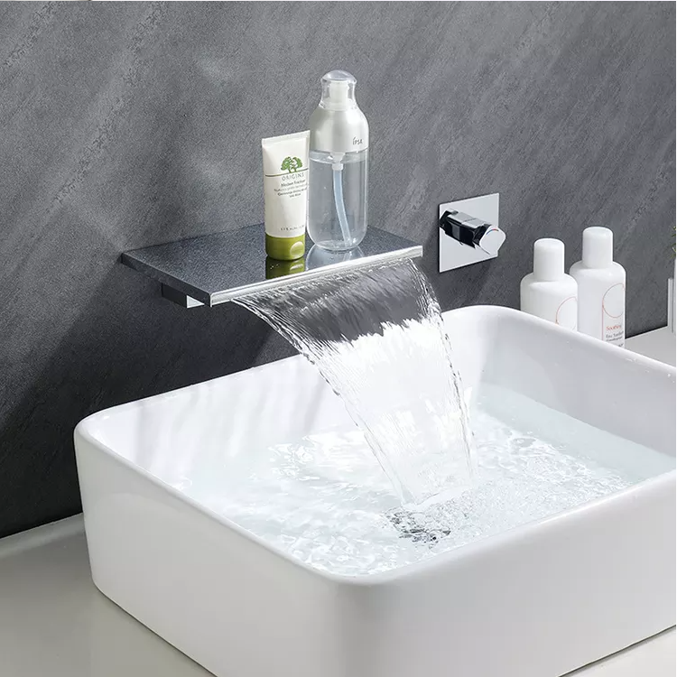 High Quality Bathroom Hot and Cold Concealed Wall Mounted Waterfall Wash Basin Faucet Water Tap