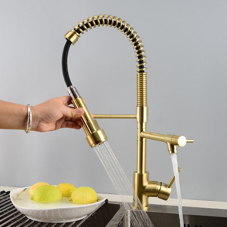 Brass Black Pull Out Semi Pro Spring Kitchen Faucet Mixer with Flexible Spout