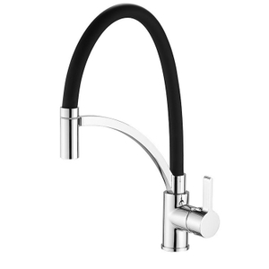 Chrome Black Color Hot Cold Water Function Deck Mounted Silicon Flexible Hose Brass Kitchen Faucet Sink Tap