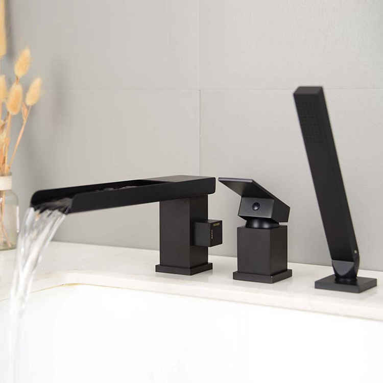 Bathroom Bathtub Filler Set Waterfall Bathtub Faucet Black with Hand Shower