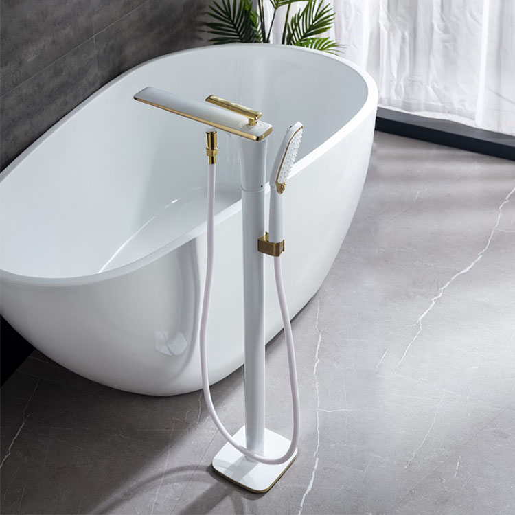 Black White Floor Mounted Free Standing Freestanding Bathtub Faucet