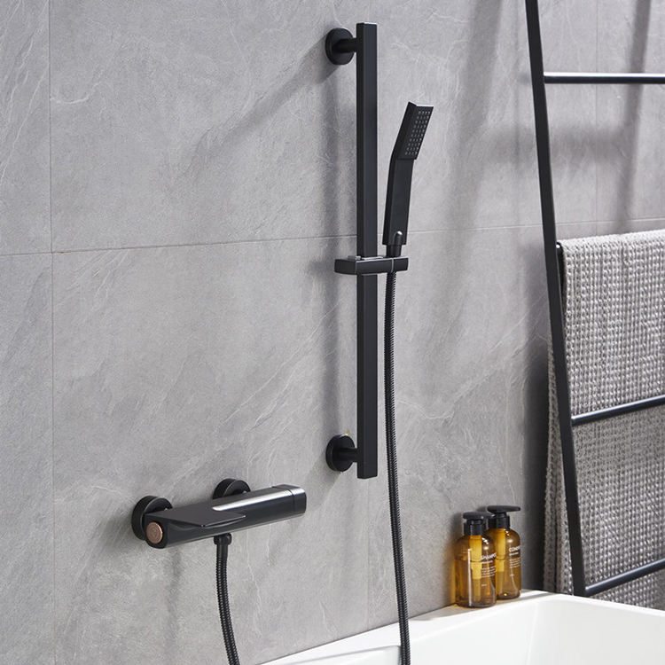 Single Handle Brass Black Thermostatic Bath Tub Shower Faucet with Slide Bar
