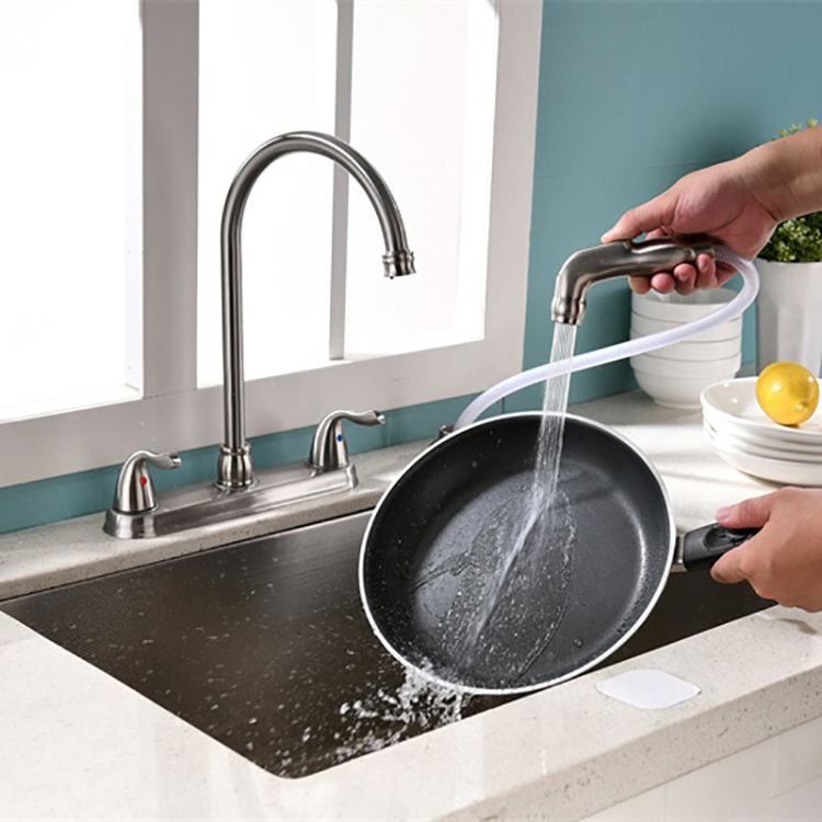 Hot and Cold Dual Handle Centerset Pull Down Kitchen Fauctes with Side Sprayer