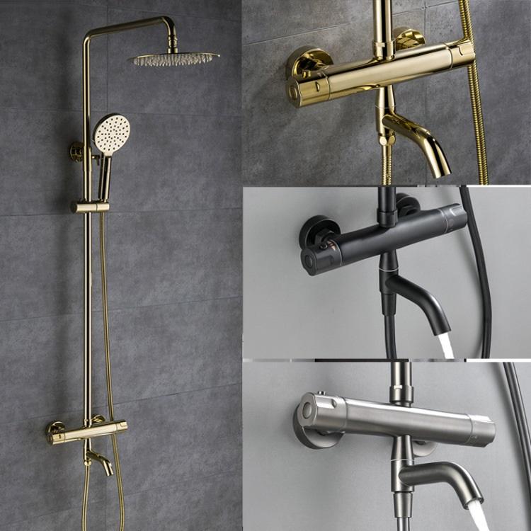 Brass Exposed Wall Mounted Bathroom Rain Shower Mixer Set