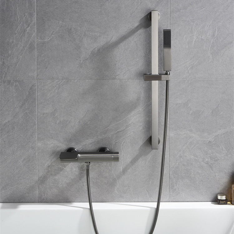 Single Handle Brass Black Thermostatic Bath Tub Shower Faucet with Slide Bar