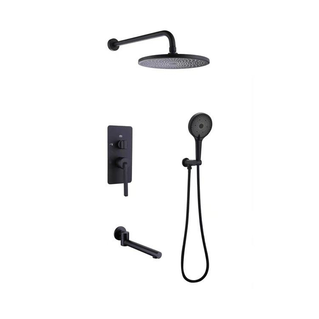 Matte Black Brass Wall Mount Concealed Rainfall Shower Faucet Set