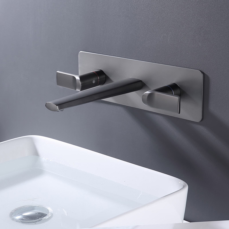 Double Handle 3 Hole Wall Mounted Basin Sink Faucet for Bathroom