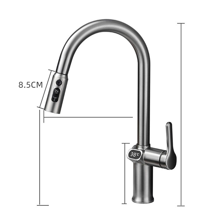 Modern 360 Degree Swivel Kitchen Sink Faucet Tap Pull Down with Temperature Digital Display