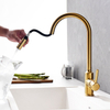 Deck Mounted Single Handle Black and Gold Kitchen Faucet Mixer Tap Pull Down