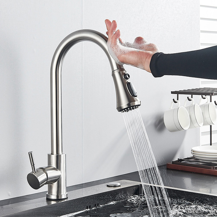 Smart Touch 304 Stainless Steel Kitchen Mixer Faucet with Pull Down Sprayer