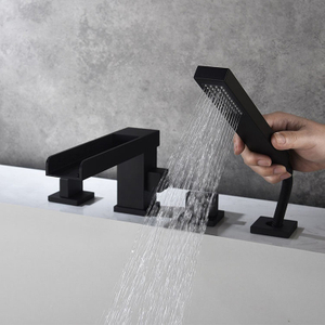 Kaiping Deck Mounted Tub Filler 4 Holes Black Waterfall Bathtub Water Faucet Set with Sprayer