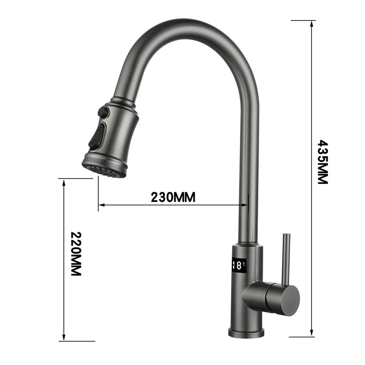 Single Handle Hot Cold Function Brass Material Gun Grey Color Pull Out Kitchen Sink Faucets Mixer