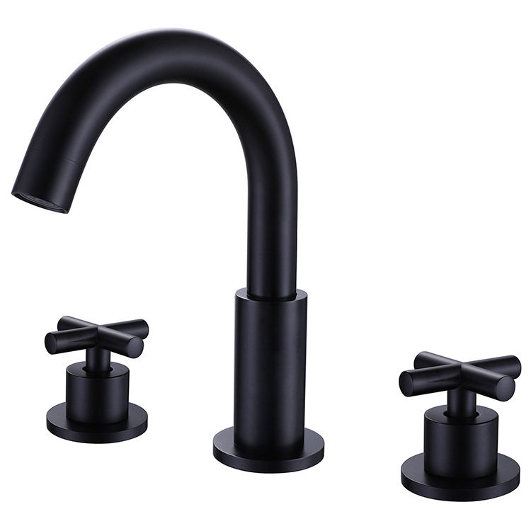 Deck Mounted Double Cross Handle 3 Hole Gold High-Arc Widespread Bathroom Basin Sink Faucet