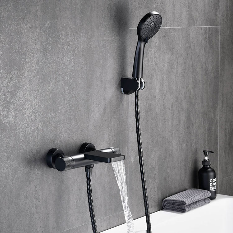 Brass Bathroom Wall Mount Thermostatic Bathtub Shower Faucet Set