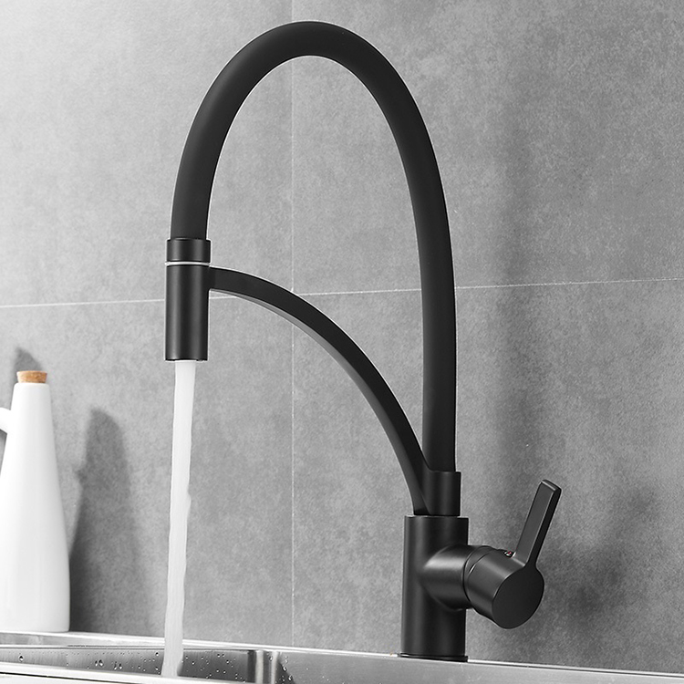 Single Hole Deck Mounted Brass Chrome Black Silicon Flexible Hose Kitchen Sink Faucet Tap