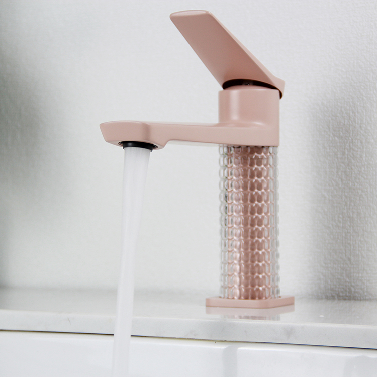 Brass Single Hole Single Lever Bathroom Sink Faucet in Pink Color