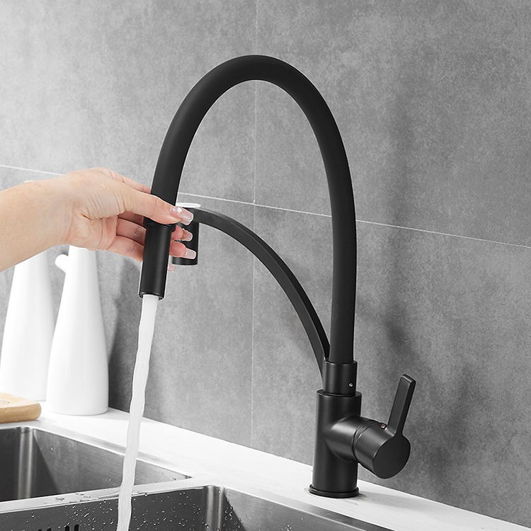 Single Hole Deck Mounted Brass Chrome Black Silicon Flexible Hose Kitchen Sink Faucet Tap