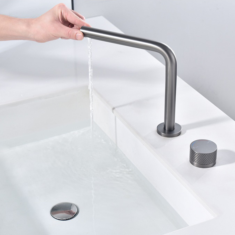 Swivel Deck Mounted Two Hole Bathroom Basin Mixer Faucets Set