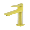 Brass Single Hole Single Lever Bathroom Sink Faucet in Yellow Color