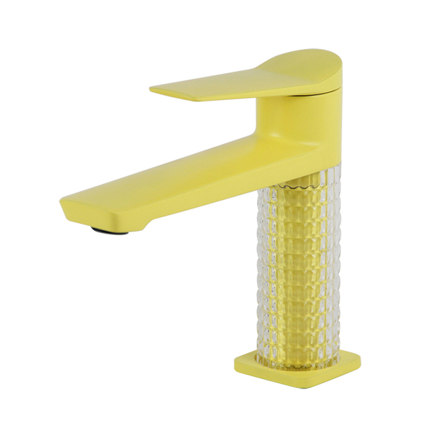 Brass Single Hole Single Lever Bathroom Sink Faucet in Yellow Color