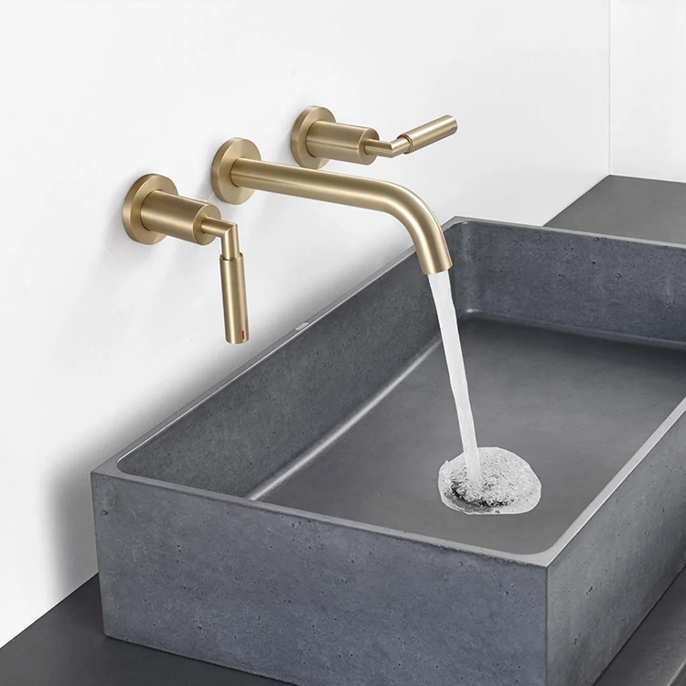 Hot and Cold Water Wall Mount Three Holes Double Handle Widespread 8" Bathroom Basin Sink Faucets in Gold or Black