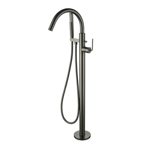 Brass Floor Mounted Tub Filler Free Standing Bathtub Faucet in Gun Metal Grey