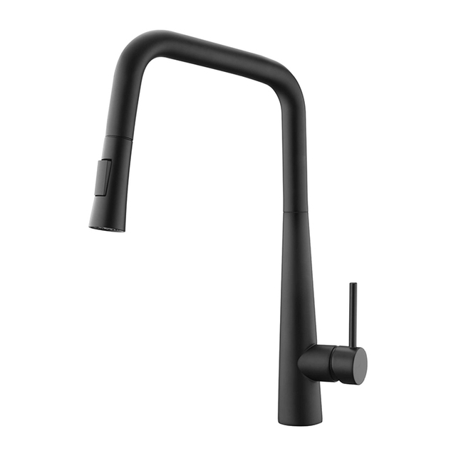 Sqaure Arc Black Kitchen Basin Faucets Tap Pull Down Kitchen Sink Faucet with Sprayer