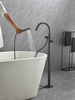 Brass Floor Mounted Tub Filler Free Standing Bathtub Faucet in Gun Metal Grey